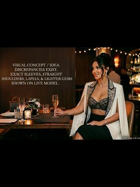 CHIC ME Luxury White Cape Blazer & Crystal Embellished Bra Set